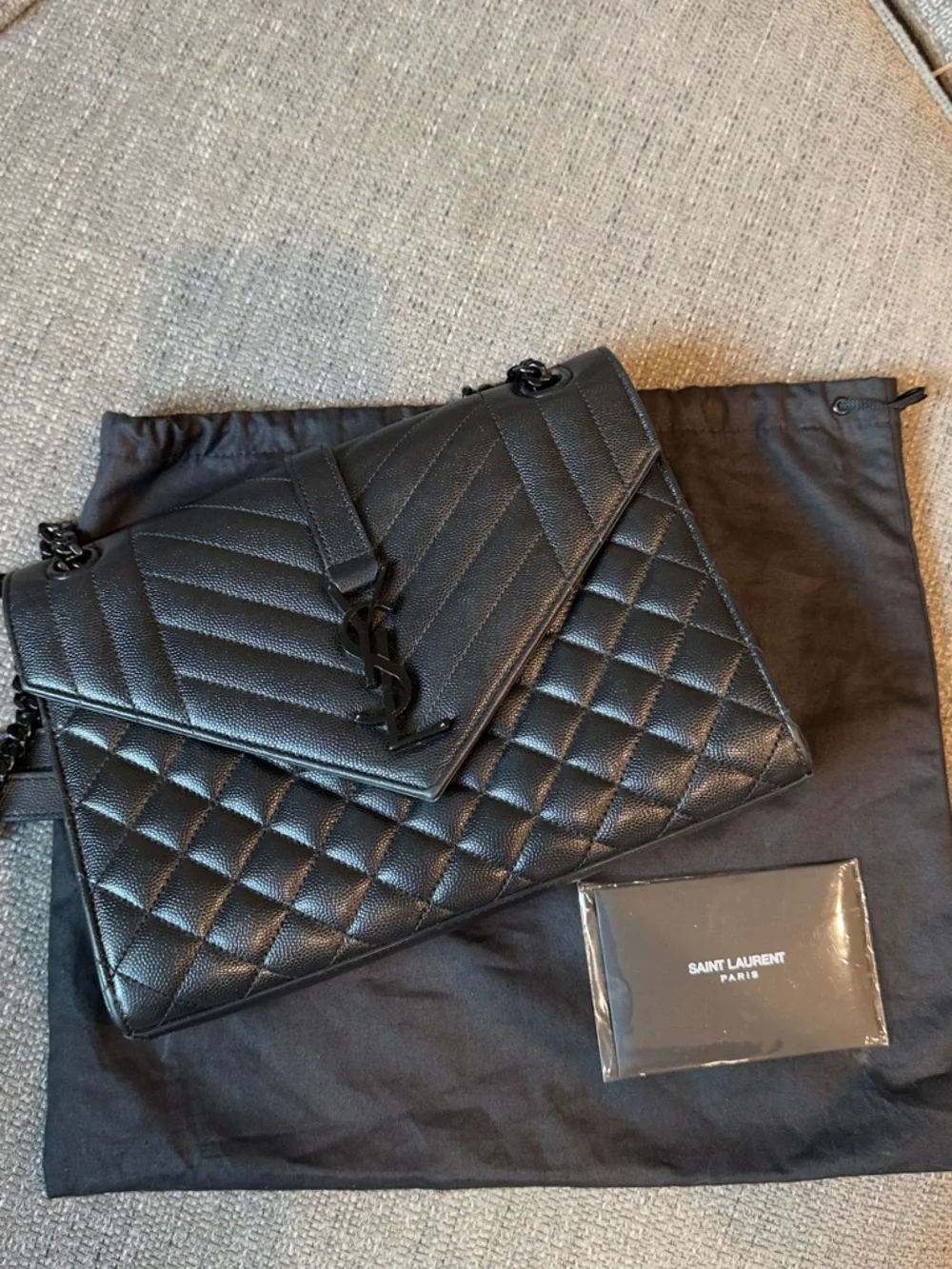 Saint Laurent YSL Medium Envelope Bag Black Matelassé Leather w/ Black Hardware - Picture 3 of 8